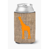 Giraffe Burlap and Orange Can or Bottle Beverage Insulator Hugger BB1001