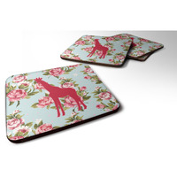 "Caroline's Treasures BB1001-RS-BU-FC Giraffe Shabby Chic Blue Roses Foam Coasters (Set of 4), 3.5"" H x 3.5"" W, Multicolor"