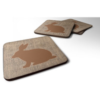 "Caroline's Treasures BB1002-BL-BN-FC Rabbit Burlap and Brown Foam Coasters (Set of 4), 3.5"" H x 3.5"" W, Multicolor"