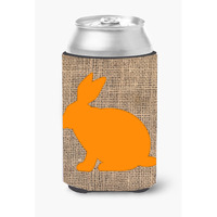 Rabbit Burlap and Orange Can or Bottle Beverage Insulator Hugger BB1002