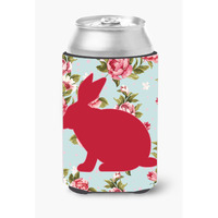 Rabbit Shabby Chic Blue Roses Can or Bottle Beverage Insulator Hugger BB1002