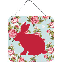 "Caroline's Treasures Rabbit Shabby Chic Blue Roses Wall or Door Hanging Prints, 6 x 6"", Multicolor"