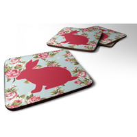 "Caroline's Treasures BB1002-RS-BU-FC Rabbit Shabby Chic Blue Roses Foam Coasters (Set of 4), 3.5"" H x 3.5"" W, Multicolor"