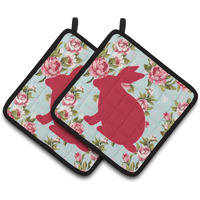 "Caroline's Treasures Rabbit Shabby Chic Blue Roses Pair of Pot Holders BB1002-RS-BU-PTHD, 7.5HX7.5W, Multicolor"