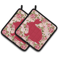 "Caroline's Treasures Rabbit Shabby Chic Pink Roses Pair of Pot Holders BB1002-RS-PK-PTHD, 7.5HX7.5W, Multicolor"