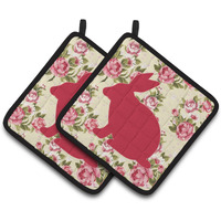 "Caroline's Treasures Rabbit Shabby Chic Yellow Roses Pair of Pot Holders BB1002-RS-YW-PTHD, 7.5HX7.5W, Multicolor"