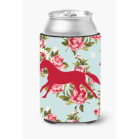 Horse Shabby Chic Blue Roses Can or Bottle Beverage Insulator Hugger BB1003