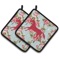"Caroline's Treasures Horse Shabby Chic Blue Roses Pair of Pot Holders BB1003-RS-BU-PTHD, 7.5HX7.5W, Multicolor"