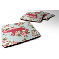 "Caroline's Treasures BB1004-RS-BU-FC Leopard Shabby Chic Blue Roses Foam Coasters (Set of 4), 3.5"" H x 3.5"" W, Multicolor"