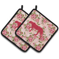"Caroline's Treasures Leopard Shabby Chic Pink Roses Pair of Pot Holders BB1004-RS-PK-PTHD, 7.5HX7.5W, Multicolor"