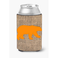 Bear Burlap and Orange Can or Bottle Beverage Insulator Hugger BB1005