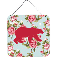 "Caroline's Treasures Bear Shabby Chic Blue Roses Aluminum Metal Wall or Door Hanging Prints, 6 x 6"", Multicolor"