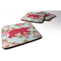 "Caroline's Treasures BB1005-RS-BU-FC Bear Shabby Chic Blue Roses Foam Coasters (Set of 4), 3.5"" H x 3.5"" W, Multicolor"