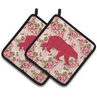 "Caroline's Treasures Bear Shabby Chic Pink Roses Pair of Pot Holders BB1005-RS-PK-PTHD, 7.5HX7.5W, Multicolor"