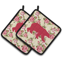 "Caroline's Treasures Bear Shabby Chic Yellow Roses Pair of Pot Holders BB1005-RS-YW-PTHD, 7.5HX7.5W, Multicolor"