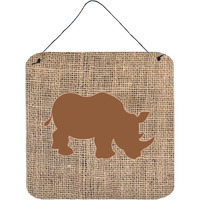 "Caroline's Treasures Rhinoceros Burlap and Brown Aluminum Metal Wall or Door Hanging Prints, 6 x 6"", Multicolor"