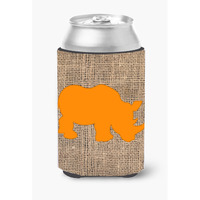 Rhinoceros Burlap and Orange Can or Bottle Beverage Insulator Hugger BB1006