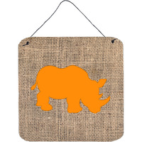 "Caroline's Treasures Rhinoceros Burlap and Orange Aluminum Metal Wall or Door Hanging Prints, 6 x 6"", Multicolor"