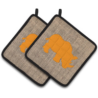 "Caroline's Treasures Rhinoceros Faux Burlap & Orange Pair of Pot Holders BB1006-BL-OR-PTHD, 7.5HX7.5W, Multicolor"