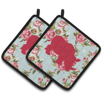 "Caroline's Treasures Rhinoceros Shabby Chic Blue Roses Pair of Pot Holders BB1006-RS-BU-PTHD, 7.5HX7.5W, Multicolor"