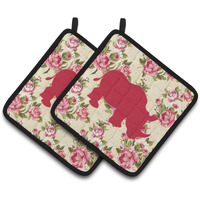 "Caroline's Treasures Rhinoceros Shabby Chic Yellow Roses Pair of Pot Holders BB1006-RS-YW-PTHD, 7.5HX7.5W, Multicolor"