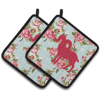 "Caroline's Treasures Sheep Shabby Chic Blue Roses Pair of Pot Holders BB1007-RS-BU-PTHD, 7.5HX7.5W, Multicolor"