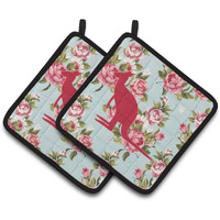 "Caroline's Treasures Kangaroo Shabby Chic Blue Roses Pair of Pot Holders BB1008-RS-BU-PTHD, 7.5HX7.5W, Multicolor"