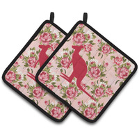 "Caroline's Treasures Kangaroo Shabby Chic Pink Roses Pair of Pot Holders BB1008-RS-PK-PTHD, 7.5HX7.5W, Multicolor"
