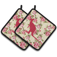 "Caroline's Treasures Kangaroo Shabby Chic Yellow Roses Pair of Pot Holders BB1008-RS-YW-PTHD, 7.5HX7.5W, Multicolor"