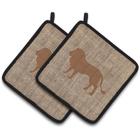 "Caroline's Treasures Lion Faux Burlap & Brown Pair of Pot Holders BB1009-BL-BN-PTHD, 7.5HX7.5W, Multicolor"