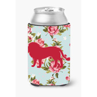 Lion Shabby Chic Blue Roses Can or Bottle Beverage Insulator Hugger BB1009