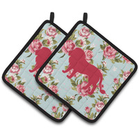 "Caroline's Treasures Lion Shabby Chic Blue Roses Pair of Pot Holders BB1009-RS-BU-PTHD, 7.5HX7.5W, Multicolor"