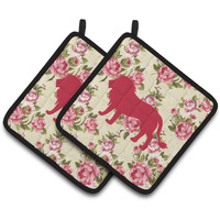 "Caroline's Treasures Lion Shabby Chic Yellow Roses Pair of Pot Holders BB1009-RS-YW-PTHD, 7.5HX7.5W, Multicolor"
