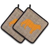"Caroline's Treasures Tiger Faux Burlap & Orange Pair of Pot Holders BB1010-BL-OR-PTHD, 7.5HX7.5W, Multicolor"
