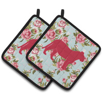 "Caroline's Treasures Tiger Shabby Chic Blue Roses Pair of Pot Holders BB1010-RS-BU-PTHD, 7.5HX7.5W, Multicolor"