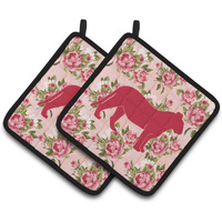 "Caroline's Treasures Tiger Shabby Chic Pink Roses Pair of Pot Holders BB1010-RS-PK-PTHD, 7.5HX7.5W, Multicolor"