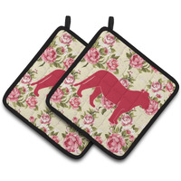 "Caroline's Treasures Tiger Shabby Chic Yellow Roses Pair of Pot Holders BB1010-RS-YW-PTHD, 7.5HX7.5W, Multicolor"