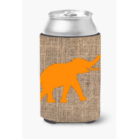 Elephant Burlap and Orange Can or Bottle Beverage Insulator Hugger BB1011