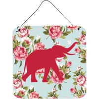 "Caroline's Treasures Elephant Shabby Chic Blue Roses Wall or Door Hanging Prints, 6 x 6"", Multicolor"