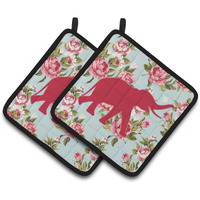 "Caroline's Treasures Elephant Shabby Chic Blue Roses Pair of Pot Holders BB1011-RS-BU-PTHD, 7.5HX7.5W, Multicolor"
