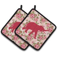 "Caroline's Treasures Elephant Shabby Chic Pink Roses Pair of Pot Holders BB1011-RS-PK-PTHD, 7.5HX7.5W, Multicolor"