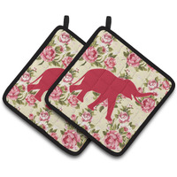 "Caroline's Treasures Elephant Shabby Chic Yellow Roses Pair of Pot Holders BB1011-RS-YW-PTHD, 7.5HX7.5W, Multicolor"