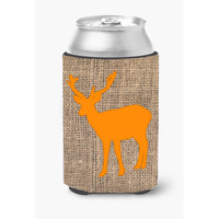 Deer Burlap and Orange Can or Bottle Beverage Insulator Hugger BB1012