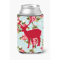 Deer Shabby Chic Blue Roses Can or Bottle Beverage Insulator Hugger BB1012