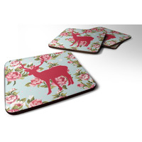 "Caroline's Treasures BB1012-RS-BU-FC Deer Shabby Chic Blue Roses Foam Coasters (Set of 4), 3.5"" H x 3.5"" W, Multicolor"