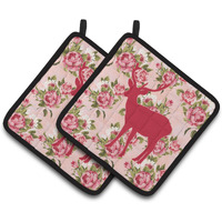 "Caroline's Treasures Deer Shabby Chic Pink Roses Pair of Pot Holders BB1012-RS-PK-PTHD, 7.5HX7.5W, Multicolor"