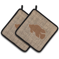 "Caroline's Treasures Fish - Tropical Fish Faux Burlap & Brown Pair of Pot Holders BB1013-BL-BN-PTHD, 7.5HX7.5W, Multicolor"