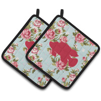 "Caroline's Treasures Fish - Tropical Fish Shabby Chic Blue Roses Pair of Pot Holders BB1013-RS-BU-PTHD, 7.5HX7.5W, Multicolor"