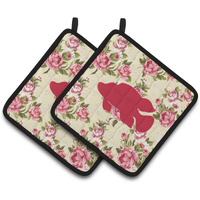 "Caroline's Treasures Fish - Tropical Fish Shabby Chic Yellow Roses Pair of Pot Holders BB1013-RS-YW-PTHD, 7.5HX7.5W, Multicolor"