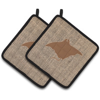 "Caroline's Treasures Manta Ray Faux Burlap & Brown Pair of Pot Holders BB1014-BL-BN-PTHD, 7.5HX7.5W, Multicolor"